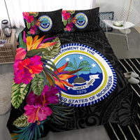 Federated States of Micronesia Bedding Set - Polynesian Hibiscus Pattern Black - Polynesian Pride