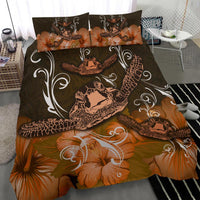 Hawaii Polynesian Turtle Waves Hibiscus Bedding Set - Erik Style - AH - Orange - Polynesian Pride