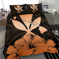 Hawaiian Kanaka Bedding Set Hibiscus Polynesian Love Orange - Polynesian Pride