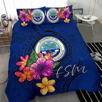 Micronesia Bedding Set - Federated States of Micronesia Duvet Cover Set Floral With Seal Blue - Polynesian Pride