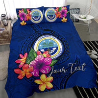 Micronesia Custom Personalised Bedding Set - Federated States of Micronesia Duvet Cover Set Floral With Seal Blue - Polynesian Pride