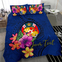 Polynesian Custom Personalised Bedding Set - Tonga Duvet Cover Set Floral With Seal Blue - Polynesian Pride