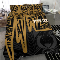 Pohnpei Personalised Bedding Set - Pohnpei Seal In Heartbeat Patterns Style (Gold) - Polynesian Pride