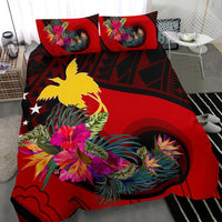 Papua New Guinea Bedding Set - Polynesian Hook And Hibiscus (Red) - Polynesian Pride