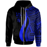 Fiji Zip up Hoodie Blue Tentacle Tribal Pattern Crest Unisex Blue - Polynesian Pride