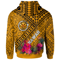 Hawaii Zip up Hoodie Kanaka Maoli With Hibiscus On Polynesian Patterns (YELLOW) - Polynesian Pride