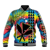 (Custom Personalised) Hawaii Rainbow Tie Dye Baseball Jacket Flowers Polynesian Hawaiian Tribal LT13 - Polynesian Pride