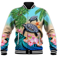 (Custom Personalised) Polynesian Turtle Coconut Tree And Orchids Baseball Jacket LT14 - Polynesian Pride