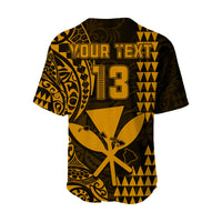 (Custom Text and Number) Hawaii Day Kakau Baseball Jersey Proud To Be Hawaiian Gold King Kamehameha and Kanaka Maoli LT13 - Polynesian Pride