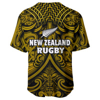 New Zealand Silver Fern Rugby Baseball Jersey All Black Gold NZ Maori Pattern LT13 - Polynesian Pride