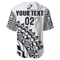 (Custom Text And Number) Fiji Rugby Baseball Jersey Fijian Cibi Dance Tapa Pattern White LT14 - Polynesian Pride