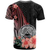 American Samoa Custom T Shirt Red Polynesian Hibiscus Pattern Style - Polynesian Pride