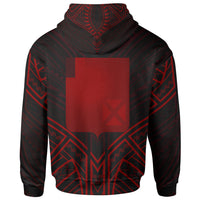 Wallis & Futuna Zip Hoodie Wallis & Futuna Seal Red Tribal Patterns - Polynesian Pride