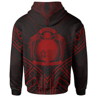 Nauru Zip Hoodie Nauru Seal Red Tribal Patterns - Polynesian Pride