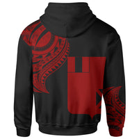 Wallis and Futuna Zip Hoodie Wallis and Futuna Tatau Red Patterns With Coat of Arms - Polynesian Pride