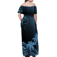 Fiji Tapa On The Waves Off Shoulder Long Dress Blue LT7 - Polynesian Pride