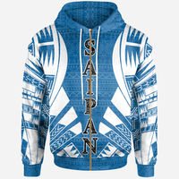 Saipan Island CNMI All Over Zip up Hoodie Tattoo Style Unisex Blue - Polynesian Pride