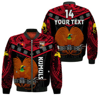 (Custom Text And Number) Papua New Guinea Rugby Bomber Jacket PNG Kumuls Bird Of Paradise Black LT14 Unisex Black - Polynesian Pride