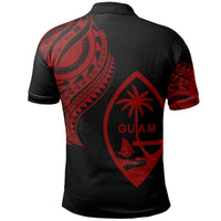 Guam Polo Shirt Guahan Tatau Red Patterns With Coat Of Arms - Polynesian Pride