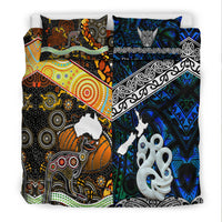 New Zealand Maori Aotearoa And Australia Aboriginal Bedding Set Together - Blue LT8 - Polynesian Pride