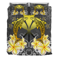 Hawaii Kanaka Dolphin Yellow Plumeria Polynesian Bedding Set - Bustling Style - AH - Polynesian Pride
