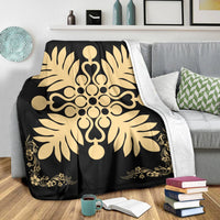 Hawaiian Quilt Maui Plant And Hibiscus Premium Blanket - Beige Black - AH - Polynesian Pride