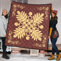 Hawaiian Quilt Maui Plant And Hibiscus Premium Quilt - Beige Coral - AH - Polynesian Pride