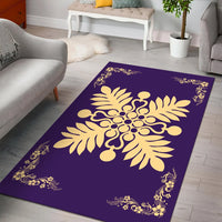 Hawaiian Quilt Maui Plant And Hibiscus Pattern Area Rug - Beige Purple - AH - Polynesian Pride