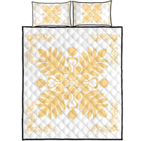 Hawaiian Quilt Maui Plant And Hibiscus Pattern Quilt Bed Set - Beige White - AH Beige - Polynesian Pride