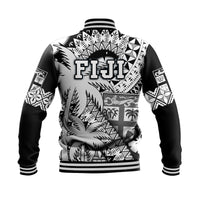 Fiji Coat Of Arms Baseball Jacket Masi Tapa Mixed Palm Tree No1 Black Version LT9 - Polynesian Pride