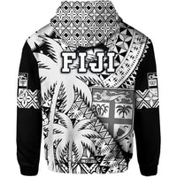 Fiji Coat of Arms Hoodie Masi Tapa Mixed Palm Tree No1 Black Version LT9 - Polynesian Pride