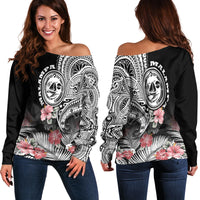 Vanuatu Malampa Province Women Off Shoulder Sweater Hibiscus Tribal Polynesian Tattoo Ver Black LT9 - Polynesian Pride