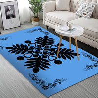 Hawaiian Quilt Maui Plant And Hibiscus Pattern Area Rug - Black Pastel - AH - Polynesian Pride
