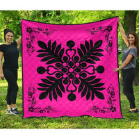 Hawaiian Quilt Maui Plant And Hibiscus Premium Quilt - Black Pink - AH Black - Polynesian Pride