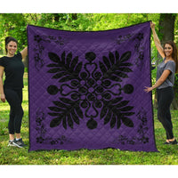 Hawaiian Quilt Maui Plant And Hibiscus Premium Quilt - Black Purple - AH Black - Polynesian Pride