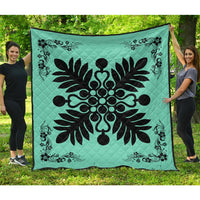 Hawaiian Quilt Maui Plant And Hibiscus Premium Quilt - Black Seafoarm - AH Black - Polynesian Pride