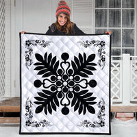 Hawaiian Quilt Maui Plant And Hibiscus Premium Quilt - Black White - AH - Polynesian Pride