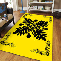 Hawaiian Quilt Maui Plant And Hibiscus Pattern Area Rug - Black Yellow - AH - Polynesian Pride