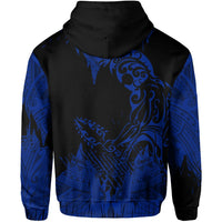 Hawaii Polynesian Hoodie Zip Warrior Ikaika Benjamin Style Blue - Polynesian Pride