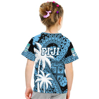 Fiji Coat of Arms T Shirt Masi Tapa Mixed Palm Tree No1 Blue Version LT9 - Polynesian Pride