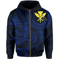 Hawaii Hoodie Zip Polynesian Kanaka Map Hawaiian Hoodie Zip Blue TT Style - Polynesian Pride