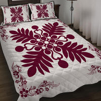 Hawaiian Quilt Maui Plant And Hibiscus Pattern Quilt Bed Set - Burgundy White - AH - Polynesian Pride