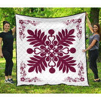 Hawaiian Quilt Maui Plant And Hibiscus Premium Quilt - Burgundy White - AH Burgundy - Polynesian Pride