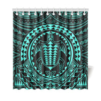 Hawaiian Kakau Honu Arc Turquoise Polynesian Shower Curtain - Polynesian Pride