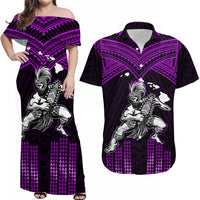 Custom Polynesian Couple Outfits Matching Hawaiian Warrior with Weapon Polynesian Tribal Dress And Shirt Ver.04 LT14 Purple - Polynesian Pride