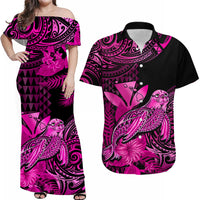 Custom Hawaii Monk Seal Matching Dress and Hawaiian Shirt Kakau with Kanaka Pink LT14 Pink - Polynesian Pride