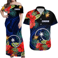 Custom Chuuk Micronesia Matching Hawaiian Shirt and Dress Hibiscus Flowers Mix Polynesian LT14 Blue - Polynesian Pride