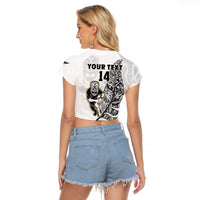 (Custom Text And Number) New Zealand Silver Fern Rugby Raglan Cropped T Shirt All Black Maori Version White LT14 - Polynesian Pride