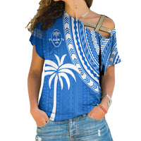 Fiji Rugby Sevens Cross Shoulder Shirt Fijian 7s Tapa Polynesian Blue Ver.01 LT13 Female Blue - Polynesian Pride