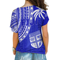 Fiji Rugby Sevens Cross Shoulder Shirt Fijian 7s Tapa Polynesian Blue Ver.02 LT13 - Polynesian Pride